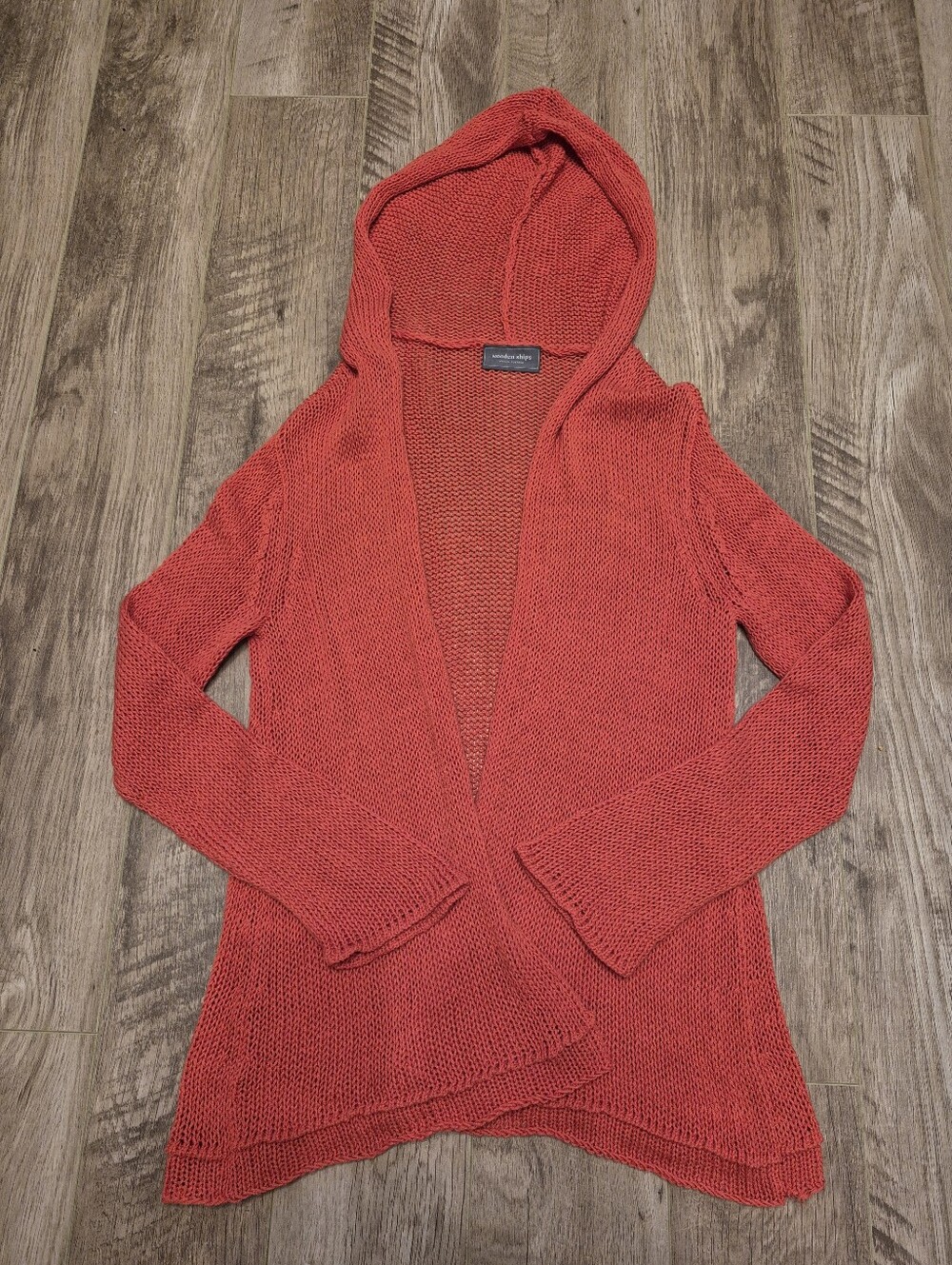 Wooden Ships Women's Nautical Boho Beach Coral Open-Front Knit Cardigan Size M/L - Picture 3 of 7